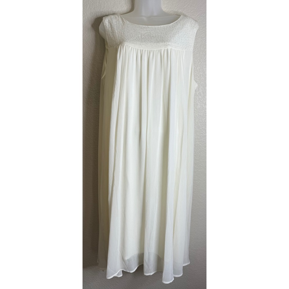 Joan Rivers Womens 1X Dress Ivory Sleeveless Embroidered Pleated Chiffon Overlay